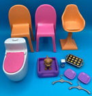 Barbie 2018 /2021 Dreamhouse 12 piece replacement lot: flushing toilet, 3 chairs
