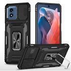 For Moto G Play 2024 Case Slideing Lens Shockproof Ring Stand + Tempered Glass