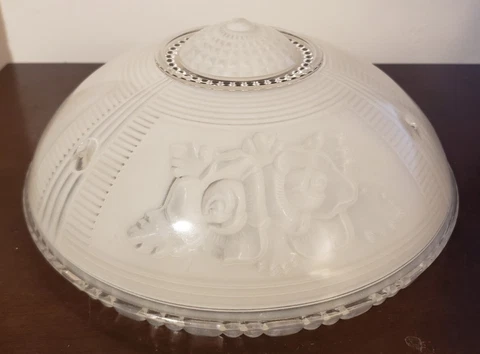 Vintage Art Deco Heavy Glass Roses & Beads Light Fixture, Interior Coated White Cover