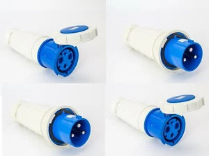 63amp + 125amp 230V 3PIN BLUE INDUSTRIAL PLUG + SOCKET SET IP67 WATERPROOF - Picture 1 of 8