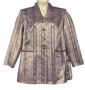 Terramina Womens Jacket Plus 14W Purple Metallic Shimmer Long Statement Suit - Picture 1 of 14