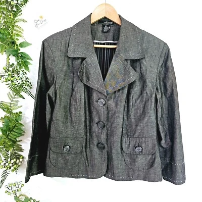 Willi Smith Womens Blazer Jacket XL 3 Button Black Linen Blend 《941》J - Image 1 of 4