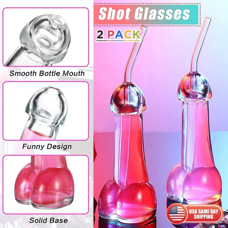 2x Divertida Fiesta Creativa Genital Polla Pene Cóctel Vidrio Taza Botella Decorar Foto 1 de 4