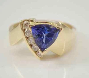 2.10Ct Trillion Cut Tanzanite Solitaire Engagement Ring 14k Yellow Gold Finish - Picture 1 of 4