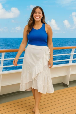 Falda midi Vince Camuto para mujer talla XL blanca con volantes de algodón envolvente sintética Foto 1 de 4