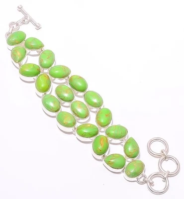 Pulsera Cobre Verde Turquesa Chapada en Plata 7-8" LB-497, Regalo Navidad Foto 1 de 4
