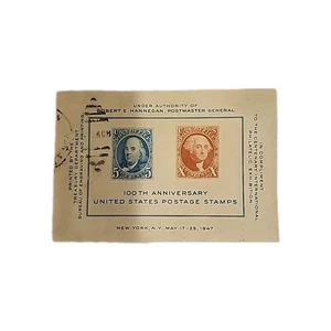 1947 100TH ANNIVERSARY U.S POSTAGE STAMPS SOUVENIR SHEET - Picture 1 of 4