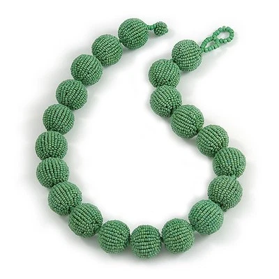 Chunky Apple Green Glass Bead Ball Necklace - 54cm Long - Image 1 of 4