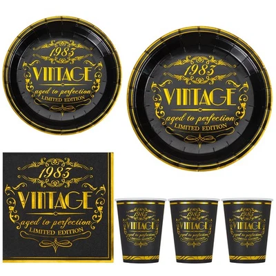 96 шт. черная золотая фольга салфетки тарелки чашки набор для женщин 40th Bi... - Изображение 1 из 4