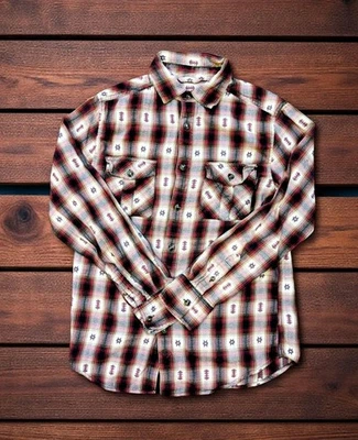 Mossimo Flannel Shirt Adult S Button Long Sleeve Red Cream Gray Southwest Print - Image 1 of 4