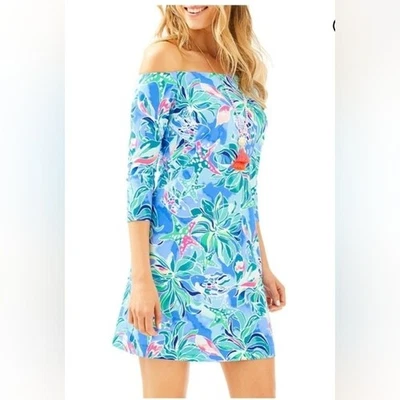NWT Lilly Pulitzer Laurana Off Shoulder Dress Size XL Celestial Seas Bennet Blue - Image 1 of 4