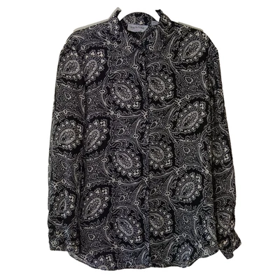 Blusa Diane Von Furstenberg negra blanca para mujer mediana M/L LS cachemira abotonada Foto 1 de 4