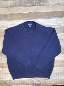 Vintage 90s Lands End Navy Blue Knit Crewneck Sweatshirt Mens Size XL 46-48 USA - Picture 1 of 7