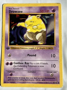 Pokémon WOTC 1st Edition Shadowless Drowzee Base Set 49/102 MP - Picture 1 of 11