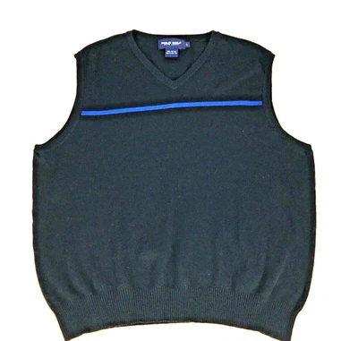 Polo Sport Ralph Lauren Pullover Sweater Vest Men's L 46" Navy Blue Striped 90s - Image 1 of 4
