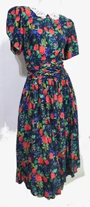 Abito Vintage Country Romance Vita Arrugginita Pizzo Collare a Pieghe Piene Prateria S - Foto 1 di 7