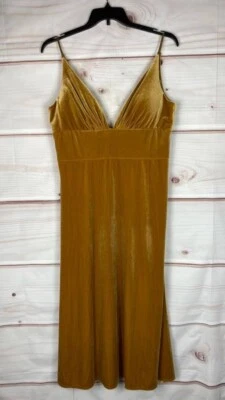 Vestido Jenny Yoo para mujer 18 amarillo Mari terciopelo midi cuello en V sin mangas elástico Foto 1 de 4