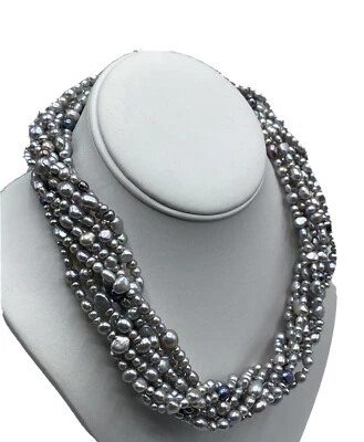 "Collar Multihilo Perla Gris 17"" Plata de Ley 925 Marcado M" Foto 1 de 4