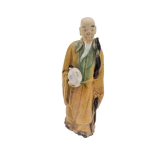 Antique Chinese Glazed Pottery Mudman Figurine beard, walking stick & chicken - Picture 1 of 7