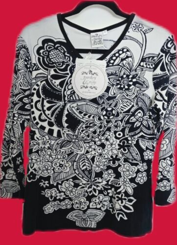 NWT Parsley & Sage Black & White Women's Blouse 100% Cotton Size 6