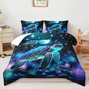 Sea Turtle Comforter Set Queen Size, Ocean Theme Bedding Coral Jellyfish 3 Piece - Picture 1 of 8
