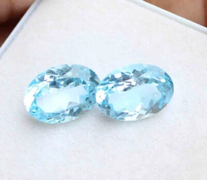 14.20 Ct Natural Blue Topaz 10*14 mm Oval Cut Sky Blue Topaz Loose Gemstone Pair - Picture 1 of 2