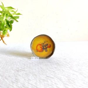 Vintage Fruits Graphics Glass Plate With Brass Border Old Decorative Props G243 - Picture 1 of 8