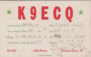vintage amateur ham radio QSL postcard K9ECQ Ed Gall 1958 Downers Grove Illinois - Picture 1 of 1