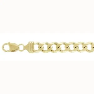 250-9.5MM Yellow Gold Plated Flat Curb Chain Sterling Silver Made In Italy  - Picture 1 of 2