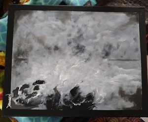 Original signiertes Acryl Gemälde Meereslandschaft auf schwarzer Leinwand "Nachtmeer 2" - Bild 1 von 1