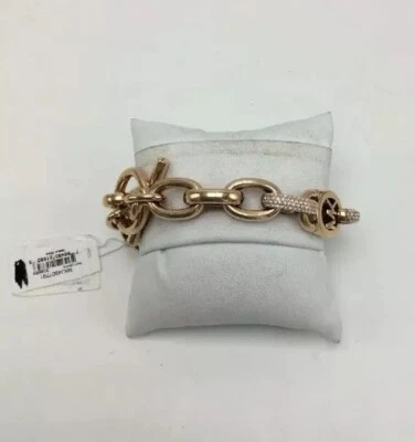 $145 MICHAEL KORS Pavé Crystal Rose Gold Chain Link Toggle Bangle Bracelet #205 - Image 1 of 2