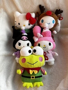 HELLO KITTY & FRIENDS KUROMI MY MELODY HOLIDAY PLUSH SET OF 5 - Picture 1 of 6