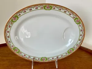 Limoges France Serving Platter PINK ROSES Green Trim Theodore Haviland 11 1/4” - Picture 1 of 9