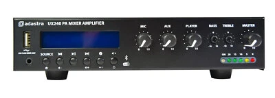 Adastra UX Series Compact 100V PA Mixer-Amplifier – 120W / 240W Power, Black - Image 1 of 4
