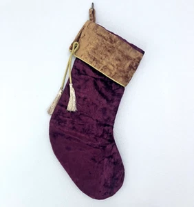 Preciosa borla de medias navideñas vintage de terciopelo dorado y borla de 17,5" elegante - Imagen 1 de 4