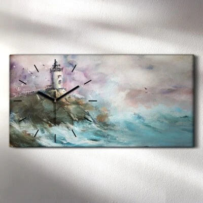Küchenuhr Bürouhr Leinwand Uhr Geräuschlos Kunstdruck 60x30 Ölgemälde Leuchtturm - Bild 1 von 4