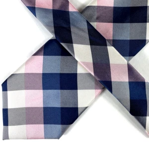 Tommy Hilfiger Mens Tie, Blue & Pink Plaid Pattern - Picture 1 of 7