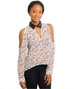 NUOVO! TOP/CAMICETTA SEXY SPALLE APERTE STAMPA AVORIO ~ PICCOLA/BUSTO a 34" - Foto 1 di 2