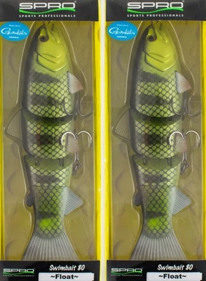 (LOT OF 2) SPRO SWIMBAIT 80 FLOATER 8" SSB80Z1FWP #05 WICKED PERCH BM5235 - Image 1 of 3