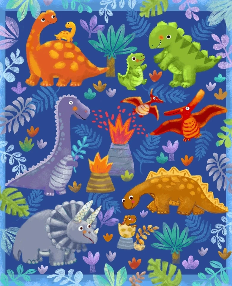 Wee Ones by Oasis Fabrics Baby Dinosaurs Cotton Quilt Fabric Panel 35" X 44" - Image 1 of 1