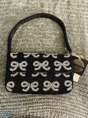 Made in India Black & Silver Bow Beaded Bag Purse, VIRAL!  Hard To Find! - Image 1 of 4