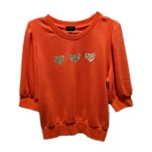 Ont Welfth XL Sweatshirt Short Sleeve Three Silver Sequence Hearts As Is - Picture 1 of 12