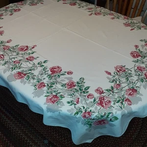 Vintage Simtex Tischdecke 52X63 Rosa Rose Blumen Baumwolle - Bild 1 von 3