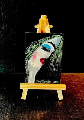 unique Lady Portrait POP ART PAINTING 2.5 X 3.5 ACEO Original SWARTZMILLER DNA - Image 1 of 4