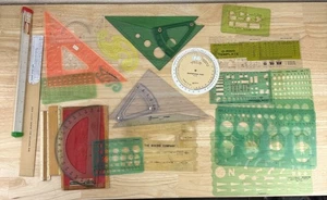 22 mechanische Zeichenwerkzeuge, Schablonen, Lineale Marke Pickett & Parker + EXTRAS - Bild 1 von 10