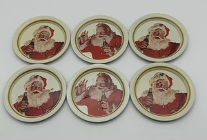 6 Vintage Coca-Cola Santa Claus Tin Coasters Christmas Holiday Collectible Decor - Picture 1 of 5