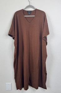 Ashro One Size Knit Caftan Dress Brown V-Neck Oversized Lounge Maxi - Picture 1 of 5