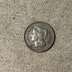 1866 3c Three Cent Nickel Circulated Nice VF Scarce Type 3CN - Picture 1 of 2