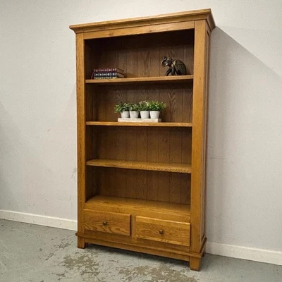 Librería de roble macizo con 4 estantes y cajones, estantería alta de madera - Imagen 1 de 4