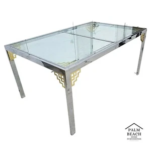 MCM 1970's MASTERCRAFT Style Hollywood Regency Chrome and Glass Dining Table 60" - Picture 1 of 7